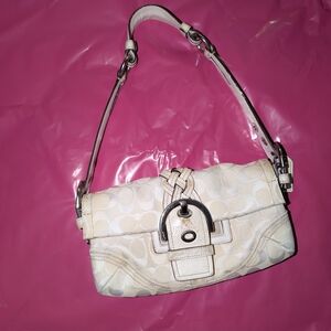Coach Beige and White Shoulder Bag
